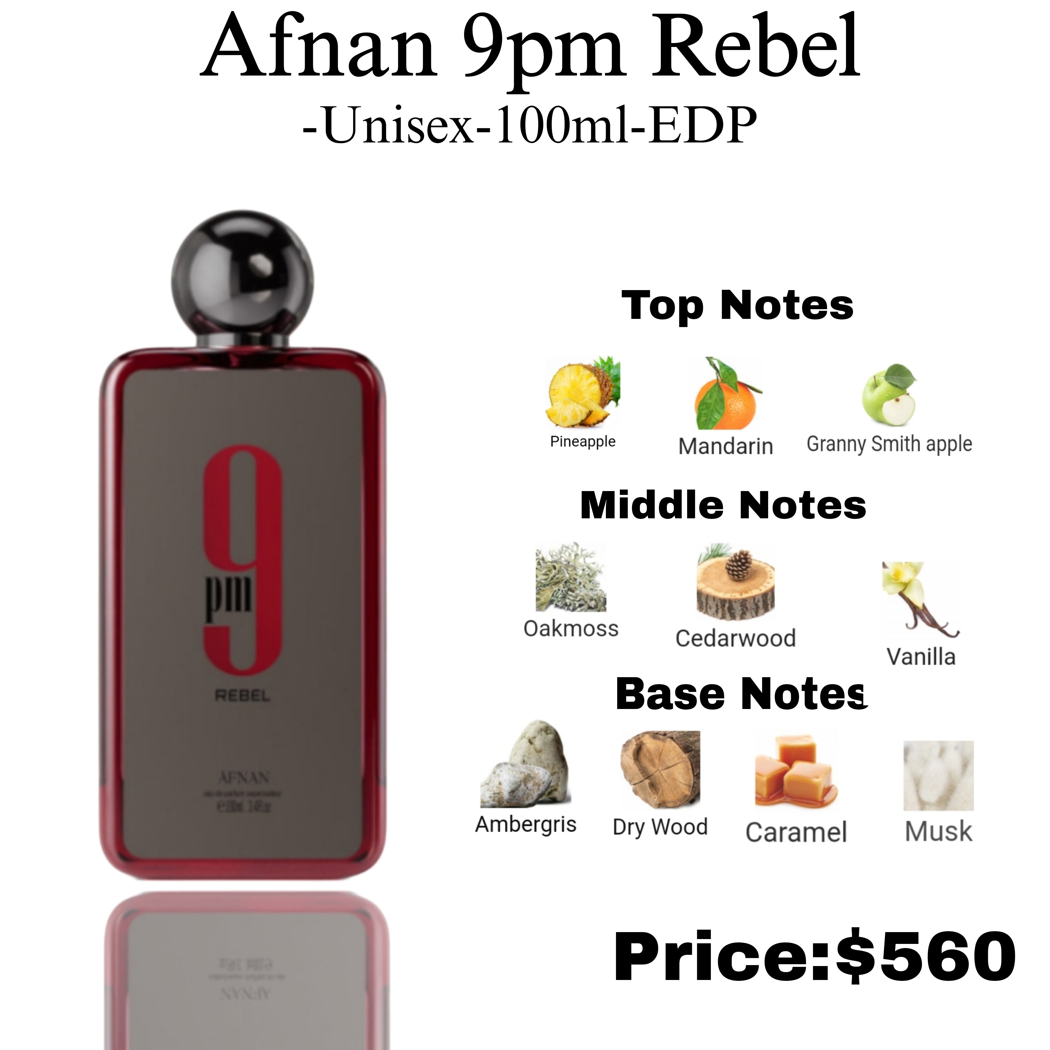 香水(男性用) Afnan 9pm Rebel 100ml Afnan 9PM Rebel Eau De Parfum Spray For Men 3.4 Oz / 100 ml